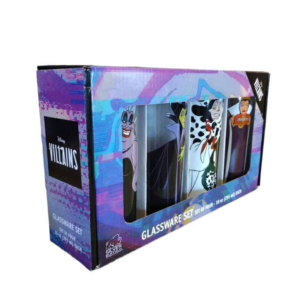 Disney‎ Villains Characters Prints 10oz Tumbler Glassware Set of 4 NWT